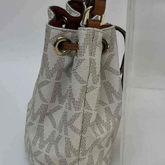 Michael Kors MK Designer Beige Brown Crossbody Bag Bucket Drawstring Purse Bag - Picture 4 of 8